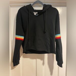 LIKE NEW - cropped black hoodie with rainbow stripes